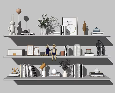 Stylish Decorative Ornament Combination on Shelves with Sculptures Vases Frames and Figurines 3d model