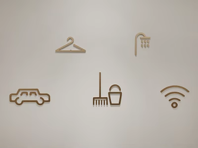 Decorative Wall Decor With Hanger Shower Car Broom Bucket And WiFi Signal Icons 3d model