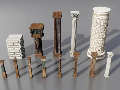 Various Roman Columns With Different Architectural Styles And Carved Details 3d model
