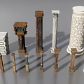 Various Roman Columns With Different Architectural Styles And Carved Details 3d model