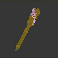 Futuristic Mechanical Weapon Spear With Red Silver Accents Gear Components And Textured Handle