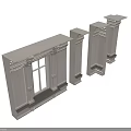 Stylish Casement Window With Classical Decorative Frame And Side Column Details 3d model