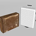 Vintage Copper Suitcase And Silver Grid Patterned Luggage Displayed Together On White Background 3d model