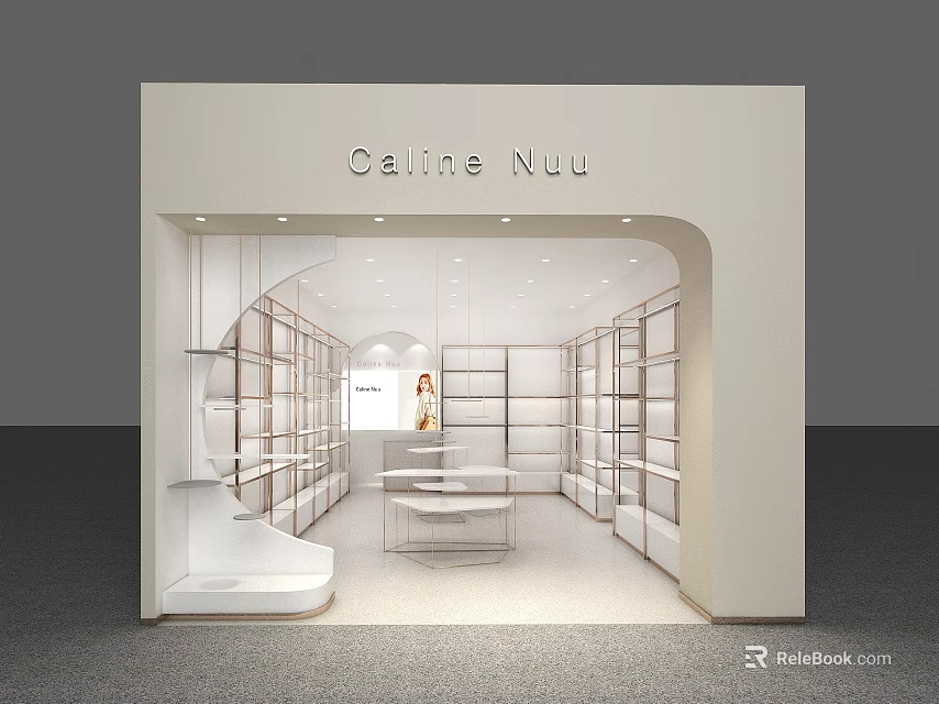 Caline Nuu Mall Store Interior With White Shelves Display Tables And Modern Retail Design 3d model 