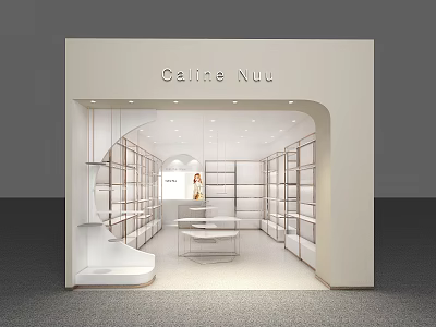 Caline Nuu Mall Store Interior With White Shelves Display Tables And Modern Retail Design 3d model