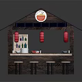 Traditional Restaurant Stall With Blue Roof Red Lanterns Bar Counter And Stools