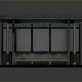 Traditional Pavilion Structure With Carved Roof Wooden Bench And Decorative Columns