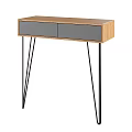 Modern Minimalist Wooden Console Table With Gray Drawers And Black Legs