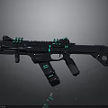 Futuristic Sci Fi Weapon Gun With Blue Illuminated Details And Modern Mechanical Design