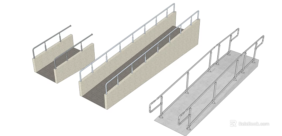 Road Facilities With Concrete Ramps And Metal Railings For Safe Walkways 3d model 
