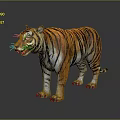 Realistic Tiger With Orange And Black Stripes Standing On Dark Reflective Background