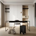 Modern Study Room Interior Design With Black Desk Chair Floor Lamp And Wooden Floor