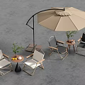 Outdoor Leisure Chairs With Metal Frame White Black Cushions Cantilever Umbrella Side Tables And Plants