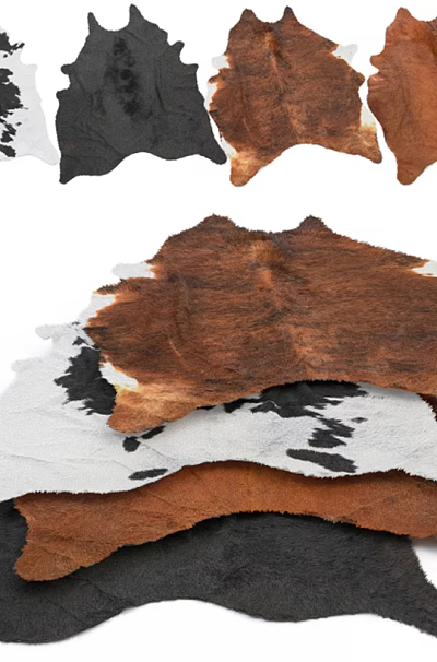 Natural Cowhide Shaped Rugs In Black White And Brown Colors For Home Decor 3d model