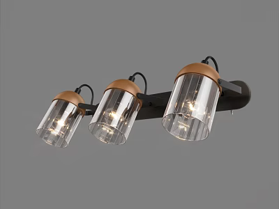 Modern Three Head Wall Light With Transparent Glass Shades And Copper Accents 3d model
