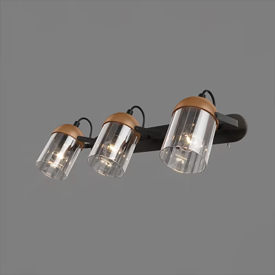 Modern Three Head Wall Light With Transparent Glass Shades And Copper Accents 3d model