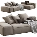 Comfortable Neutral Toned Sectional Sofa With Linen Fabric Decorative Pillows And Knitted Throw Blanket