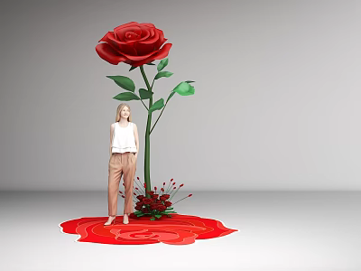 Giant Red Rose Photo Spot Featuring Green Leaves Red Petal Base And Standing Person 3d model