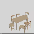 Light Wooden Dining Table Set With Simple Design And Matching Chairs And Stool 3d model