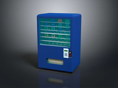 Blue Vending Machine With Transparent Compartments Control Panel And Dispensing Slot 3d model