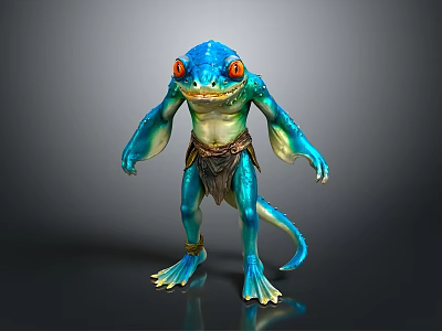Blue Animal with Red Eyes Green Belly Standing Posture Belt Decoration and Yellow Claws 3d model