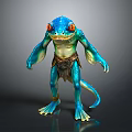 Blue Animal with Red Eyes Green Belly Standing Posture Belt Decoration and Yellow Claws