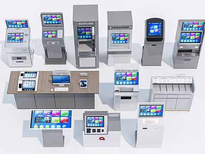 Public Facilities Self Service Kiosks Digital Terminals With Touch Screens And Service Interfaces 3d model