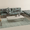 Patterned Sofa And Coffee Table Set With Marble Top Metal Frame And Area Rug 3d model
