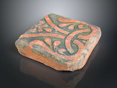 Ancient Decorative Brick With Colorful Red Green Curved Lines And Leaf Motifs 3d model