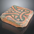 Ancient Decorative Brick With Colorful Red Green Curved Lines And Leaf Motifs