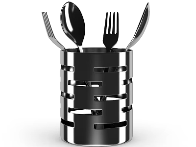 Stainless Steel Kitchen Utensil Set With Forks Spoons Knives In Metal Caddy 3d model