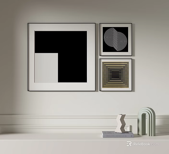 Modern Wall Art Decor With Framed Abstract Prints And Sculptures 3d model