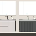 Double Bathroom Vanities With LED Lit Mirrors And Light Dark Cabinets Design 3d model