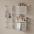 Modern Bathroom Accessories With Heated Towel Rails Wall Mounted Shelves Towels And Toiletries