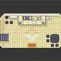 Cartoon Style Interior Scene With Counter Seats Wall Art And Patterned Floor