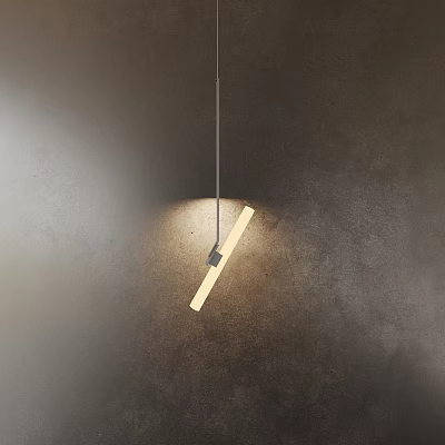 Modern Wooden Metal Pendant Light Design For Minimalist Interior With Concrete Wall And Warm Illumination 3d model