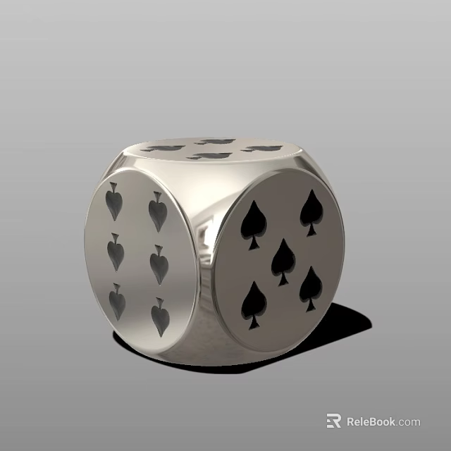 Shiny Silver Dice Featuring Spades and Hearts for Card Game Entertainment 3d model 