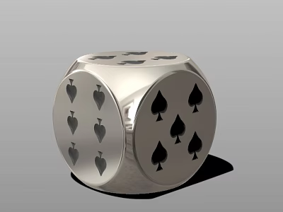Shiny Silver Dice Featuring Spades and Hearts for Card Game Entertainment 3d model