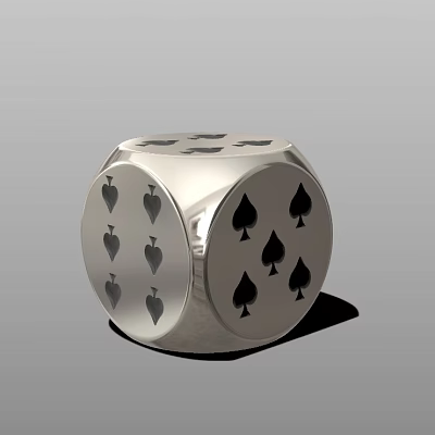 Shiny Silver Dice Featuring Spades and Hearts for Card Game Entertainment 3d model