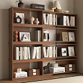 Wooden Bookshelf With Multiple Shelves Books Photo Frames Decorative Items And Storage Boxes