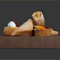 Assorted Desserts with Cinnamon Roll Fruit Tart and Cream Cake on Wooden Tray