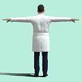 Professional Man In White Lab Coat With Tie Standing Arms Outstretched On Light Green Background