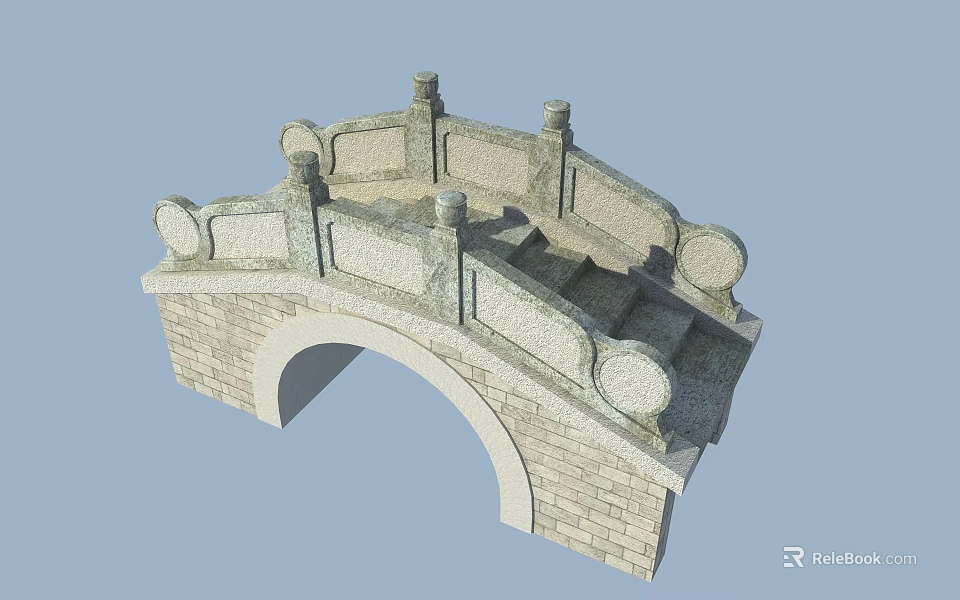 Traditional Stone Arch Bridge Design With Ornate Railings And Stone Steps 3d model 