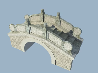 Traditional Stone Arch Bridge Design With Ornate Railings And Stone Steps 3d model