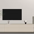 Modern TV Stand With Flat Screen TV Decorative Vase And Round Lamp In Living Room