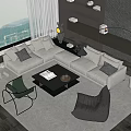 Modern Living Room Design With Beige L shaped Sofa Black Coffee Table And Large Windows