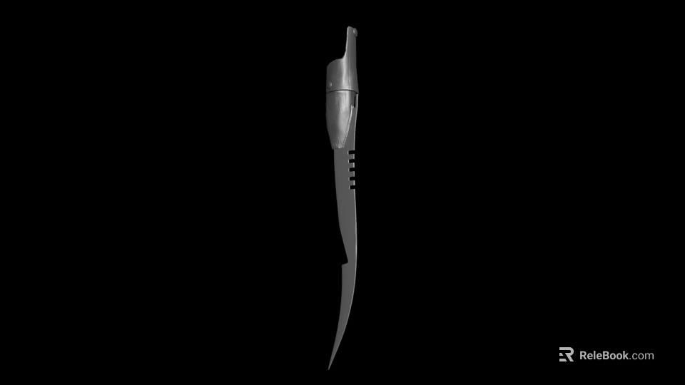 Professional Curved Blade Kitchen Knife With Metal Handle And Sharp Edge 3d model 