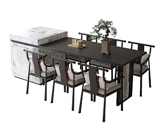 Chinese-style Island Table and Chair Dining Chair 3d model