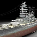 Detailed Battleship Warship Model With Multiple Decks Turrets And Red Hull