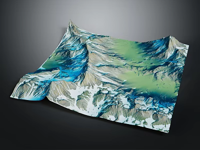 Realistic 3D Garden Landscape Model Featuring Mountains Green Vegetation and Blue Water Bodies 3d model